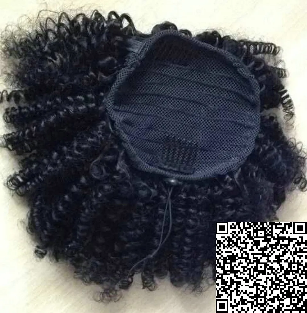 Short afro puff kinky curly ponytail hair extension color 1 jet black clip in remy hair afro drawstring ponytail hairpiece for black women