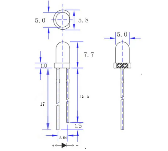 1000 Stück 5 mm rote diffuse LED-Lichtlampe, emittierende Diode, neblige, ultrahelle Perle, Plug-in-DIY-Kit, Übungs-Weitwinkel