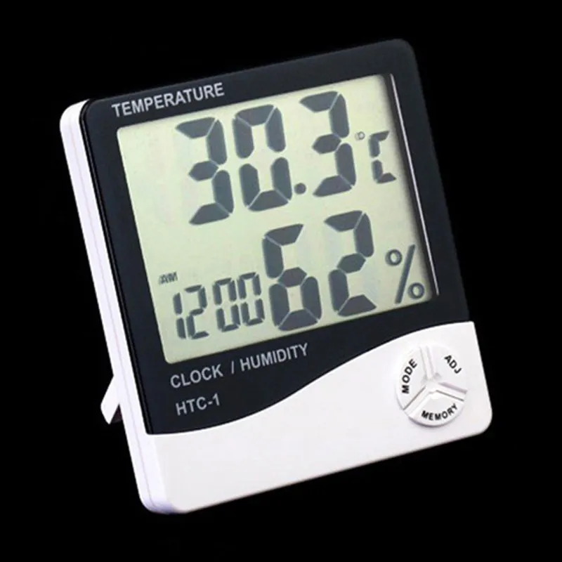 HTC-1 High accuracy LCD Digital Thermometer Hygrometer Indoor Electronic Temperature Humidity Meter Clock Alarm Weather Station 50pcs DHL