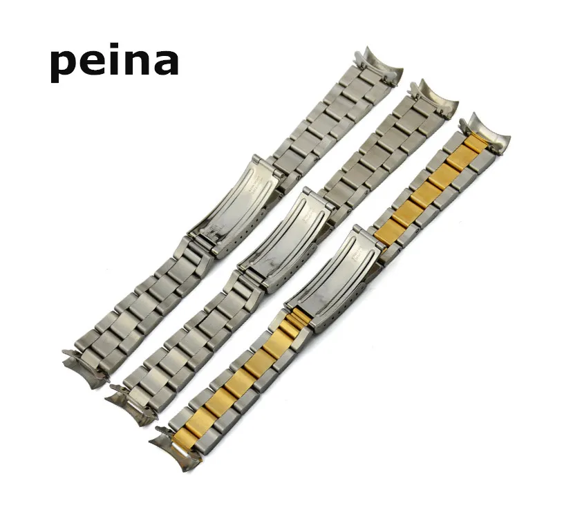 13mm 17mm 20mm hommes femmes montre montres ceinture nouvel argent ou or extrémité incurvée solide SS bracelet de montre pour Rolex Watch2924