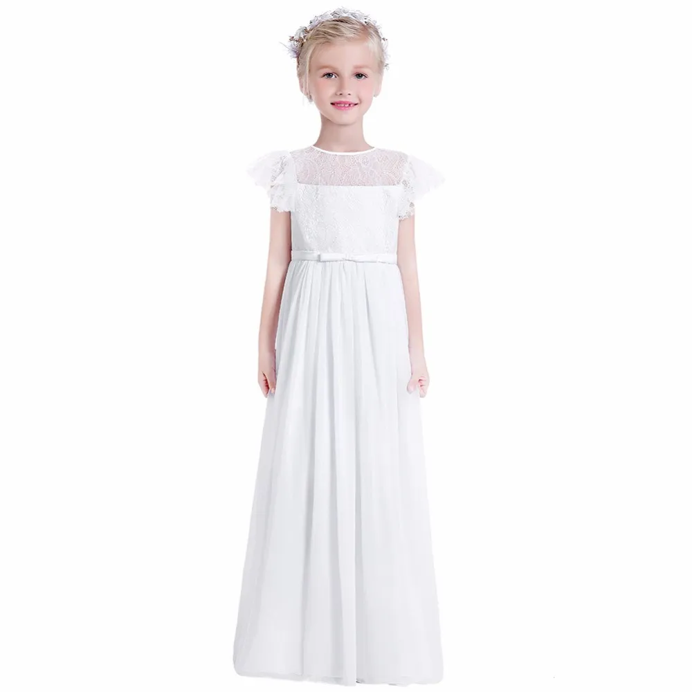 Chiffon Flower Girl Dresses for Girls Floor-Length First Communion Dresses  with Bow Sash Embroidery from Dhgate Girl's Pageant Dresses - price 50.46