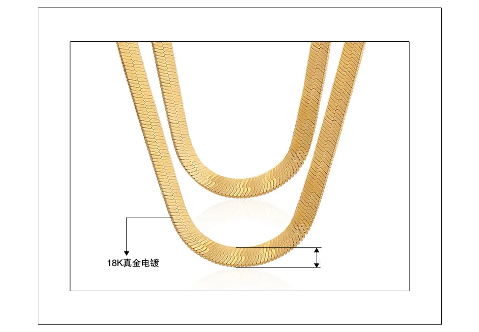 Mode Schlangenkette 18 Karat Gold IP-plattiert Breite Schlangenketten Ketten Schlüsselbein Knochen Frauen Halsband Halskette 50 cm/60 cm