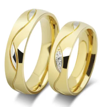 Bagues de Couple en diamant et acier inoxydable pour hommes et femmes, bijoux de mariage, bague en cristal, couleur or, vente en gros, nouveau