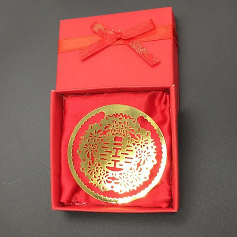 Dubbel lycka guld bokmärken metall med presentförpackning kinesiska souvenirer brevpapper hängsmycke gåvor fest bröllop favoriserar za1341