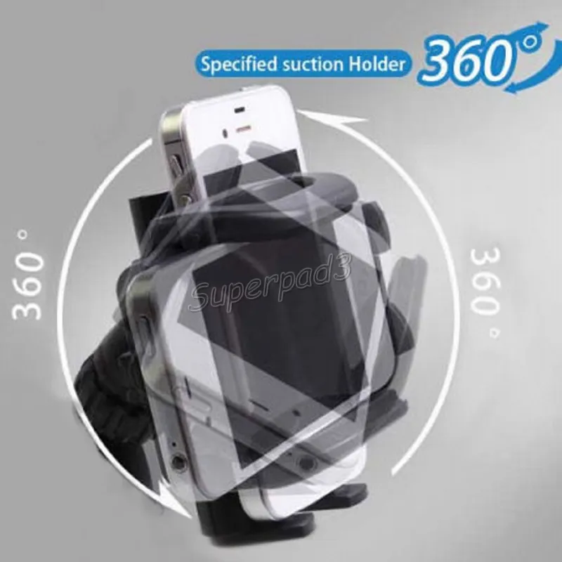 Bil Windshield Glass Clip Mount Stand Holder for Mobile Phone GPS PDA MP4 Praktisk 360 graders roterande hållare Bracket Justerbar 6516513