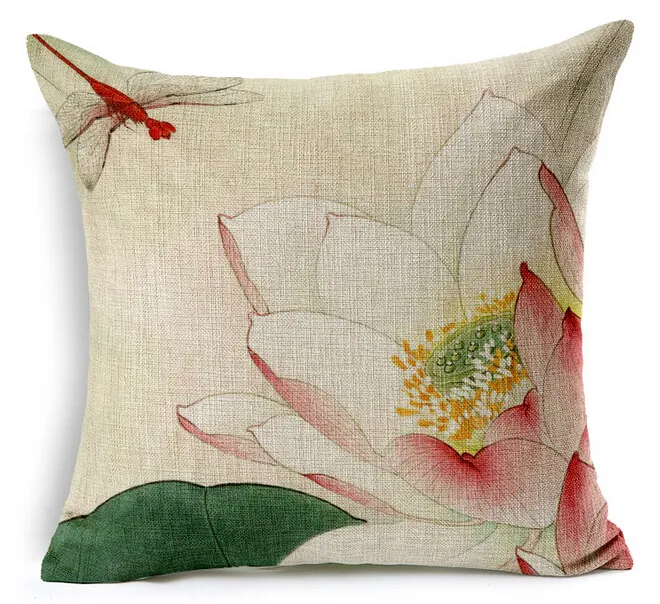 45 cm x 45 cm Water Lily Pillow Covers Beautiful Flowers Pillow Covers Decor Bird dragonfly throw pillow covers