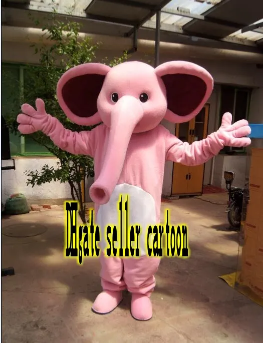 고품질 실제 사진 디럭스 핑크 elephantl 마스코트 의상 애니메이션 의상 광고 마스코트 성인 사이즈 공장 직접 무료 배송