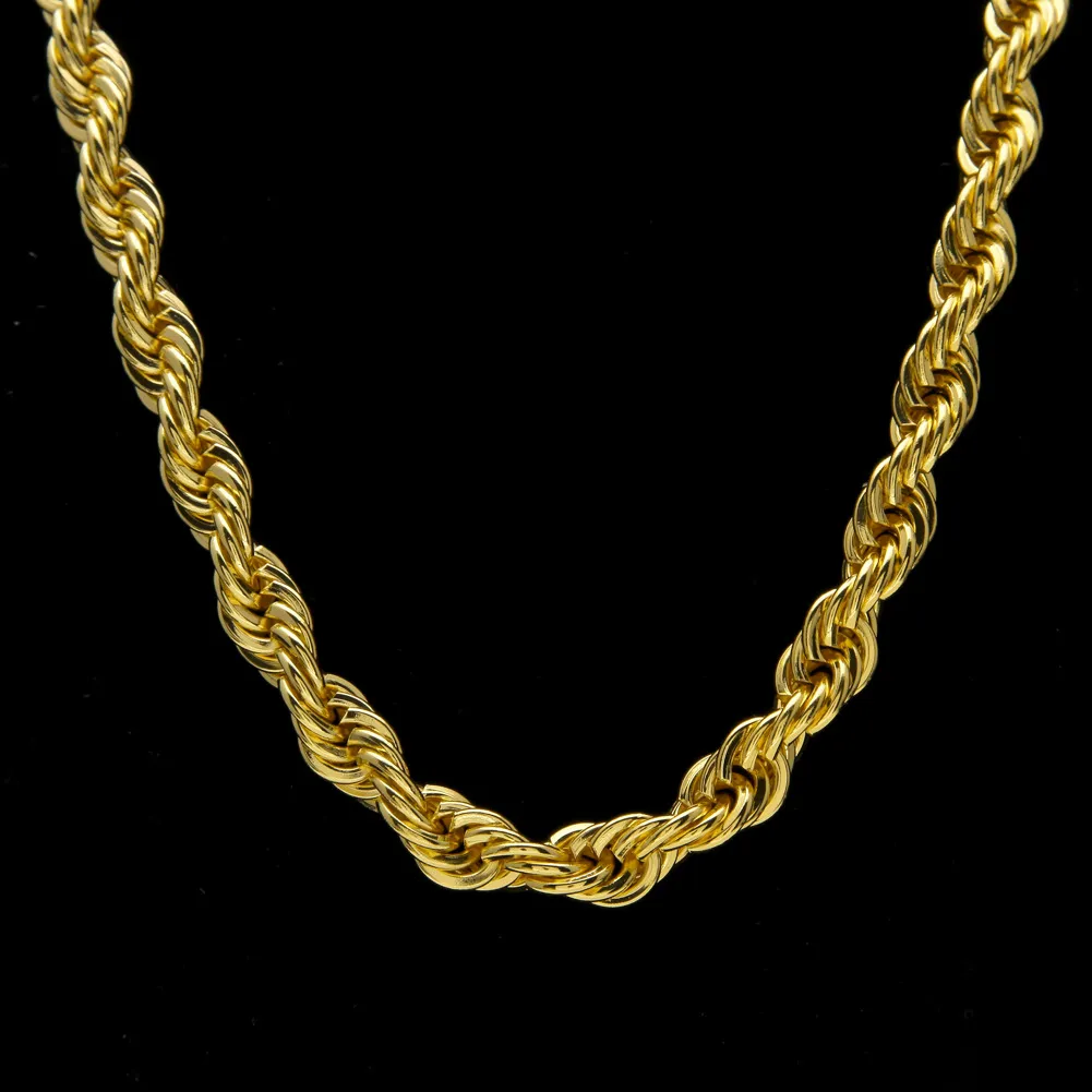 10 mm dikke 76 cm lange touw gedraaide ketting 24-karaats vergulde hiphop zware ketting voor heren