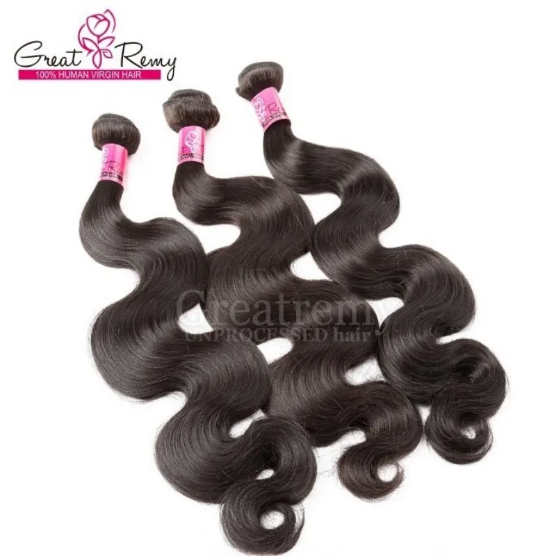 Greatremy Peruansk hår 3 Buntar Virgin Human Hair Weave Wavy Body Wave Hair Weft Extension Natural Color 2537186