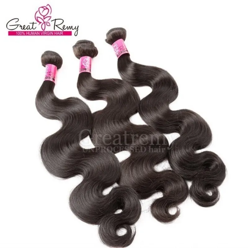 Greatremy Peruvian Hair 3 Bundles Virgin Human Hair Weave Wavy Body Wave Hair Weft Extension Natural Color 