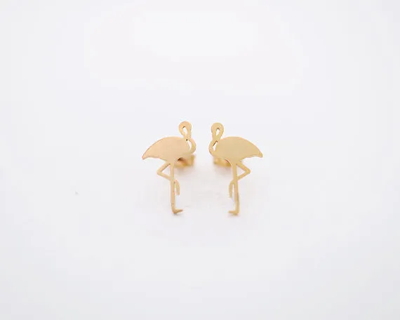 2016 New Fashion Jewelry Earrings Arrival Cute Animal Flamingo Earrings Brass Stud Earrings for Women Party Gift E091