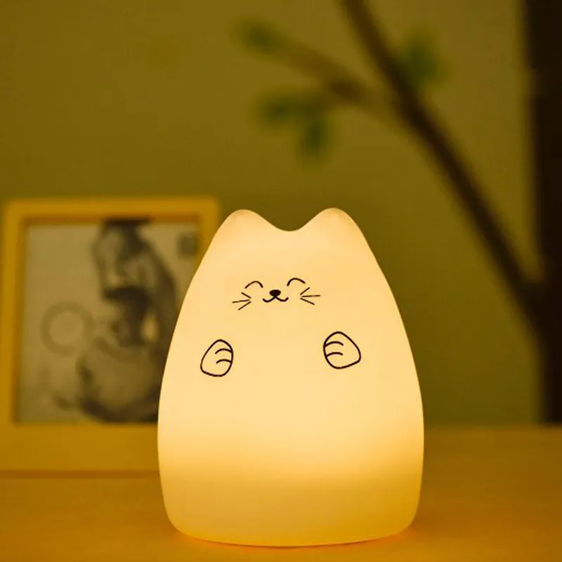 Silicone Animal USB Rechargeable Portable LED Children Night Lights 7-Color Breathing Dual Light Colorful Cute Cat Kids Bedside Lamp for baby room