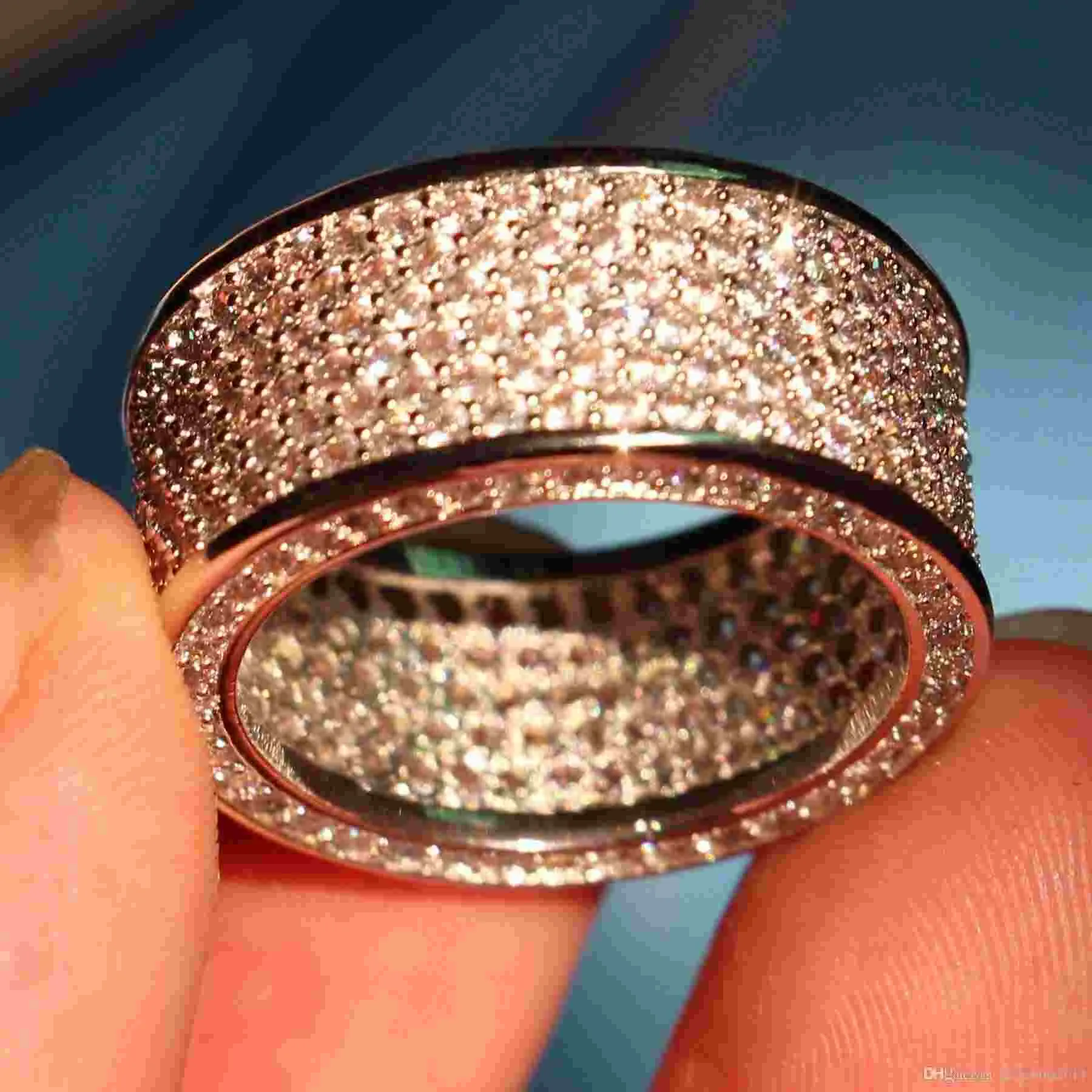 jewelry luxury Full 320pcs white Topaz Simulated Diamond Diamonique 10KT White Gold Filled GF simulated Diamond Wedding Band Ring 297E