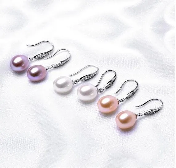 e de boucles d'oreilles en forme de riz pour femmes, 89mm, blanc, rose, violet, perles naturelles, bijoux en argent 925, 33448152998066