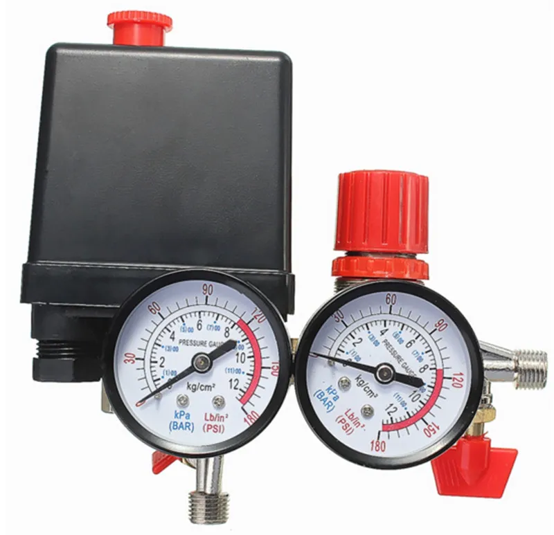 New Arrival Air Compressor Pressure Valve Switch Manifold Relief Regulator Gauges 180PSI 240V 45x75x80mm Promotion 9612347