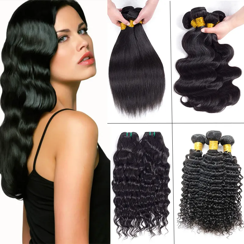 Cheap Peruvian Indian Body Wave Straight Hair Extensions Brazilian Deep Wave Water Kinky Curly Hair Mix Texture Remy Human Hair 3/4 Bundles