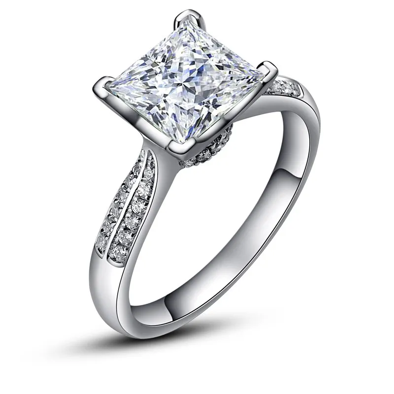 Vecalon 2016 패션 쥬얼리 약혼 결혼 반지 여성을위한 2CT CZ 다이아몬드 링 925 스털링 실버 암컷 핑거 반지