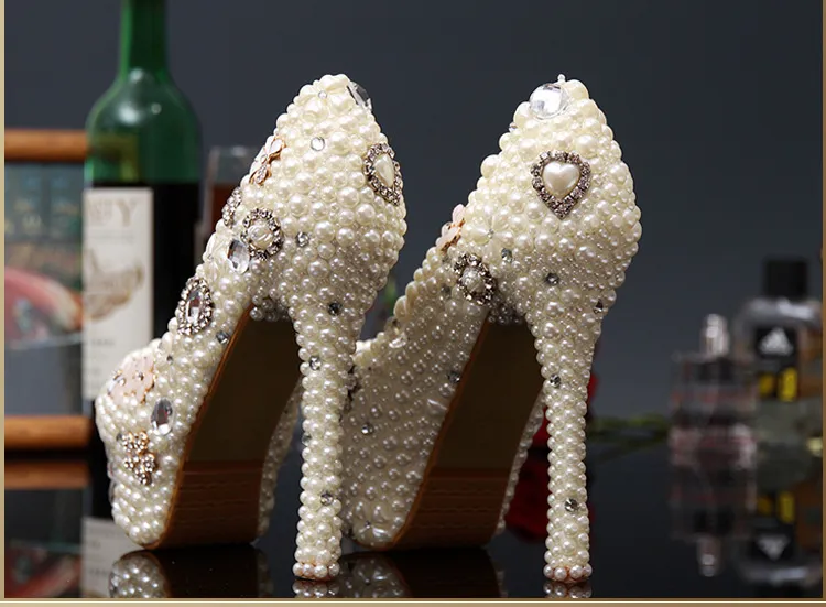 2021 Pearls Wedding Shoes in High Heels 14cm 12cm 10cm 8cm 3cm Crystals Bridal Party Shoes Fast Shipping