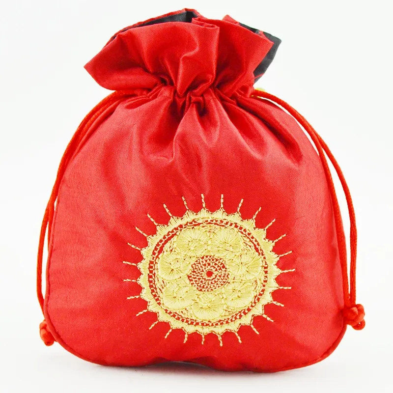 Étnica Bordado Sol Tecido Dom Bolsa De Cetim Com Cordão Sacos de Embalagem de Presente de Jóias Lavanda Perfume Moeda Sachê De Bolso De Armazenamento 3 pçs / lote