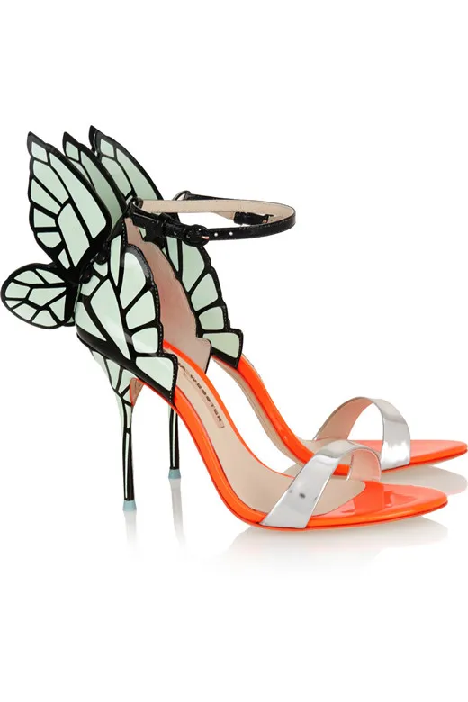 Verzend lederen patentvrije dames met hoge hak sandalen Buckle Rose massieve vlinder ornamenten Sophia Webster sexy schoen ora