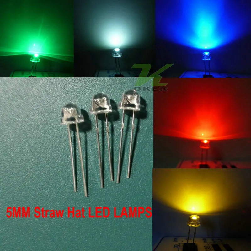 5 cores 1000 pçs/lote 5mm Chapéu de Palha Diodo Branco Vermelho Azul Verde Amarelo Ultra Brilhante Kit LEDS Luz LED