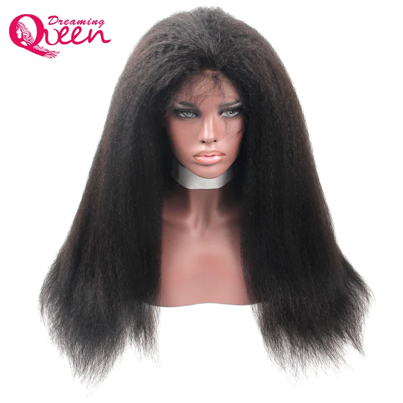 Kinky Straight Glueless Lace Front Wigs för svarta kvinnor med baby hår Virgin Mänskliga Hår Italienska Yaki Paryk Blekt Knots