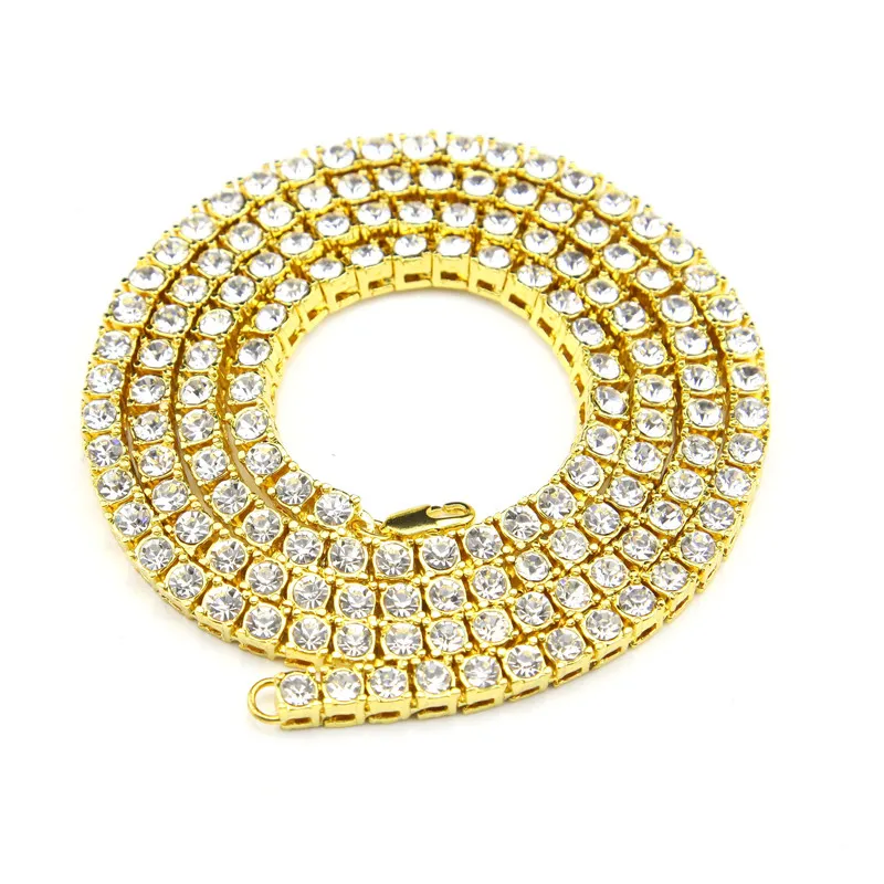 Hip Hop 1 fila Bling Tennis catena collana bracciale set uomo donna oro argento nero gioielli con diamanti simulati