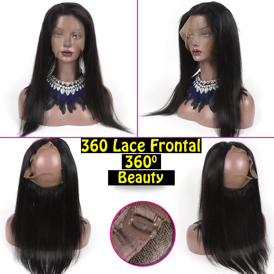 Cheveux humains malaisiens raides 360 dentelle frontale avec faisceaux pré-plumés 360 fermeture frontale en dentelle avec fermeture de tissage de cheveux humains4347612589