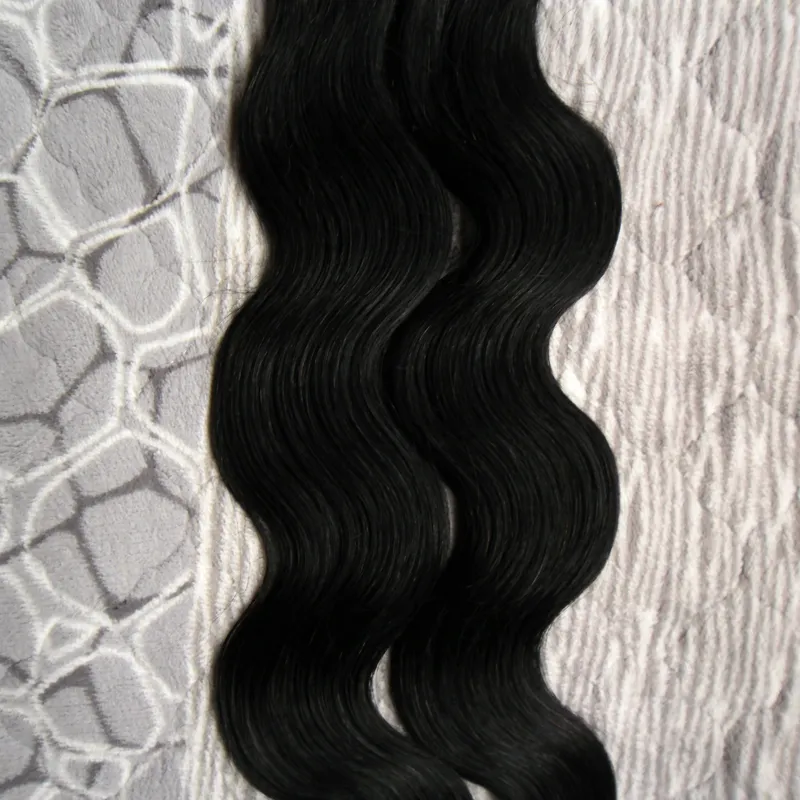 Cor #1 Jet Black Brasileiro Corpo Onda Cabelo Humano Fita Extensões de Cabelo 40 peças pu pele trama cabelo 100g fita extensões de cabelo ondulado