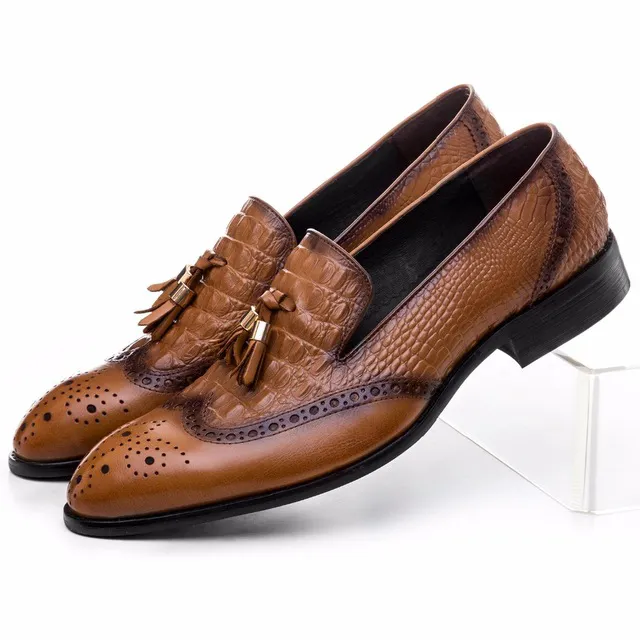 2018 крокодил зерна коричневые / черные мокасины формальные туфли мужские повседневные туфли натуральные кожаные одежды обувь