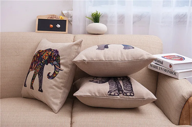 インド象のスタイルの枕カセットの花象の枕カバーカラフルな動物象の投げピローケース家の装飾クッションカバー