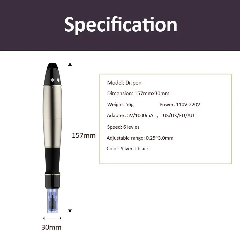 Electric Derma Pen Microneedle Pen Dermapen Medical Dr.pen Meso Pen Derma Stamp Pen 6 speed 0.25mm - 3mm Acne Scar Removal With 52 Needles