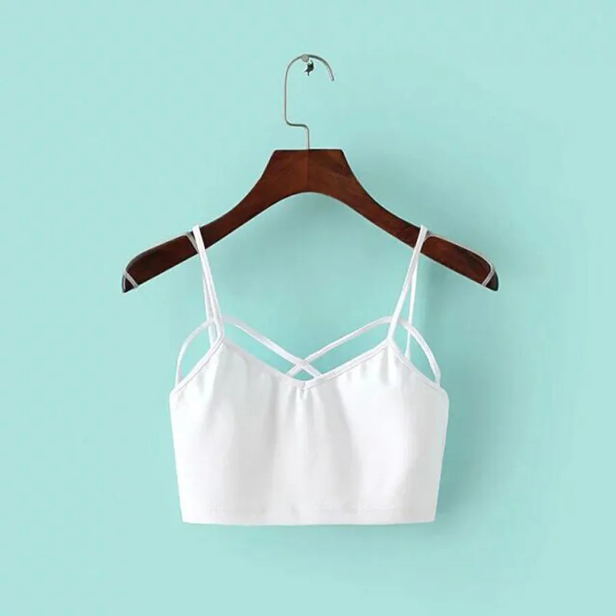 Partihandel-Nya Sexiga Kvinnor Klipp ut Vit Bra Bustier Crop Top Bralette Strappy Crochet Beskuren Blusas Bandage Halter Tank Tops Camisole Z1