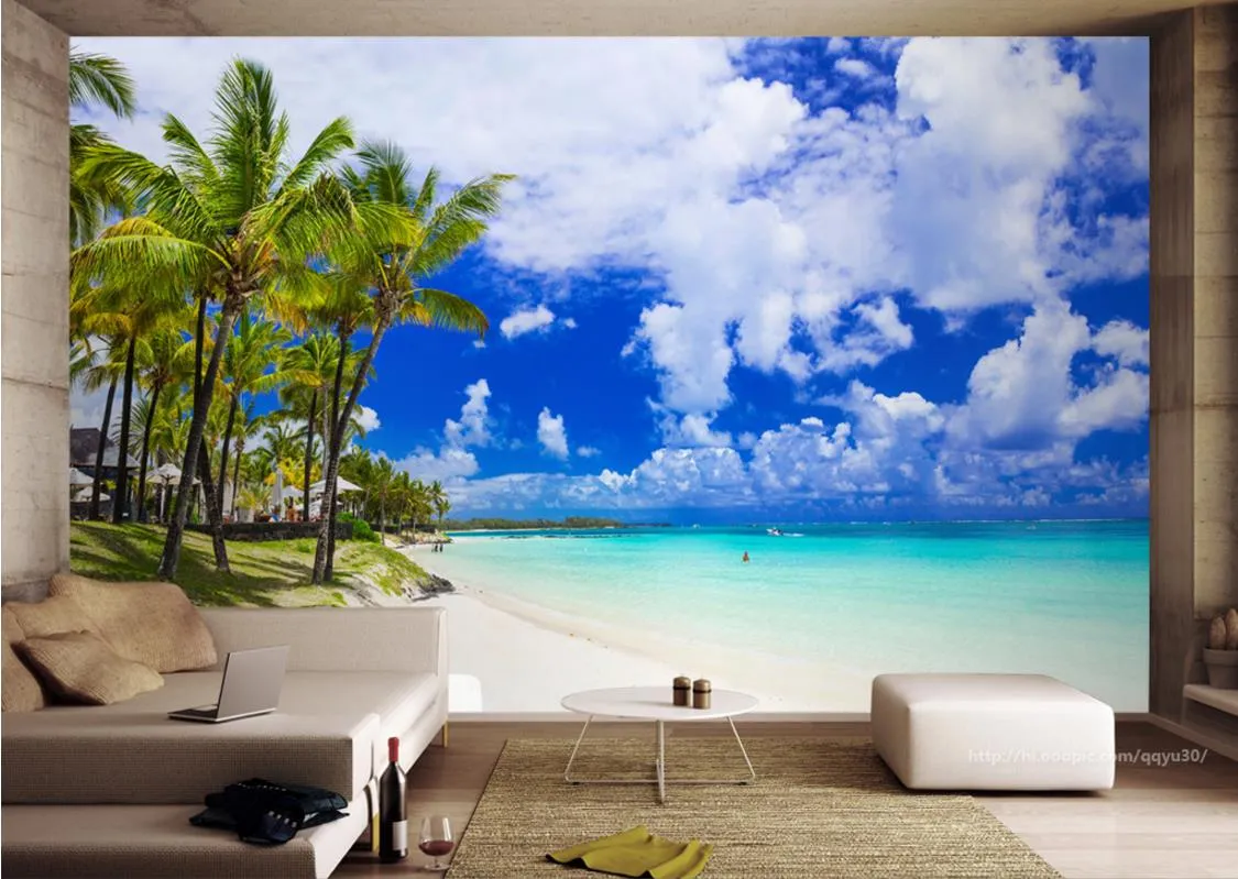 HD красивые обои морской кокосовый пляж пейзаж 3D обои для гостиной диван ТВ фон 7657747
