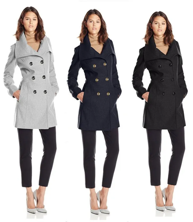 Double Breasted Slim Fitted Wool Coats for Women Warm Winter Clothing 2024 Fashion