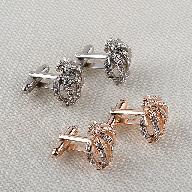 Fashion Elegant Maiden Set Drill Crown Cuff links Imperial Crown Cufflinks French Crown Cufflinks Stainless Steel Vintage Women Wedding Gift