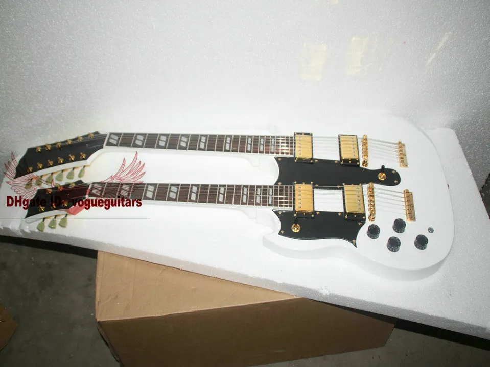 Sol Handed Gitar Beyaz 1275 Özel Mağaza Çift Boyun Elektro Gitar 612 Dizeler Altın Donanım2882772