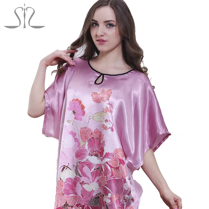 Vente en gros-2016 Top Promotion Summer Style Silk Robe Longue Pyjamas Pour Femmes Natural Satin Ladies Sleep Top 58060