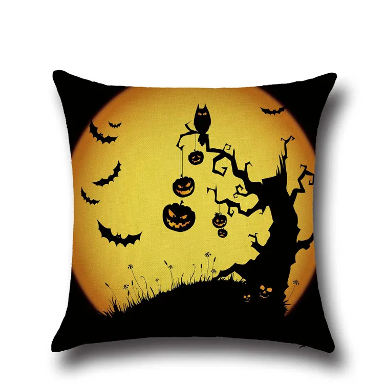 Horreur Halloween Citrouille Nuit Château Taies d'oreiller Style Halloween Sorcière Chauve-Souris Hibou Housse de Coussin en Lin Décoratif à la Maison Taie d'oreiller Cadeau YLCM