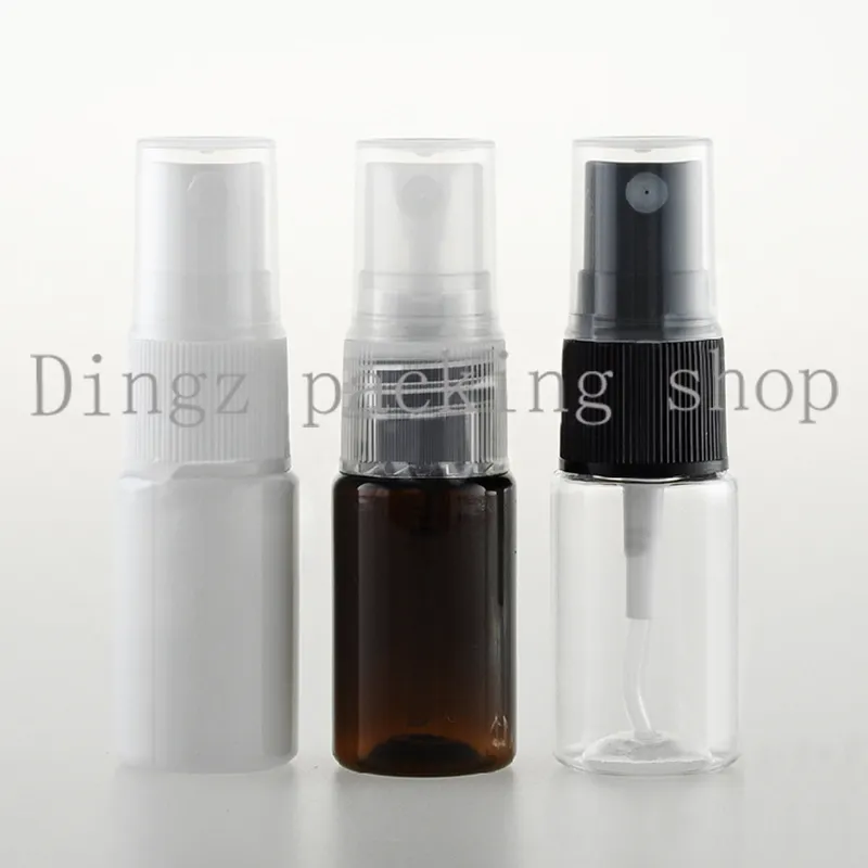 50pcs / mycket 10 ml tom spray pet mini flaska liten flaska för kosmetisk förpackning, 10cc resor storlek Clear Mist Spray Bottle