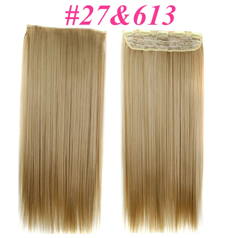 Clipe em extensões de cabelo rabos de cavalo sintéticos peças de cabelo reto 5 clipes 60cm 120g clipe em extensões de cabelo mais cores2322776