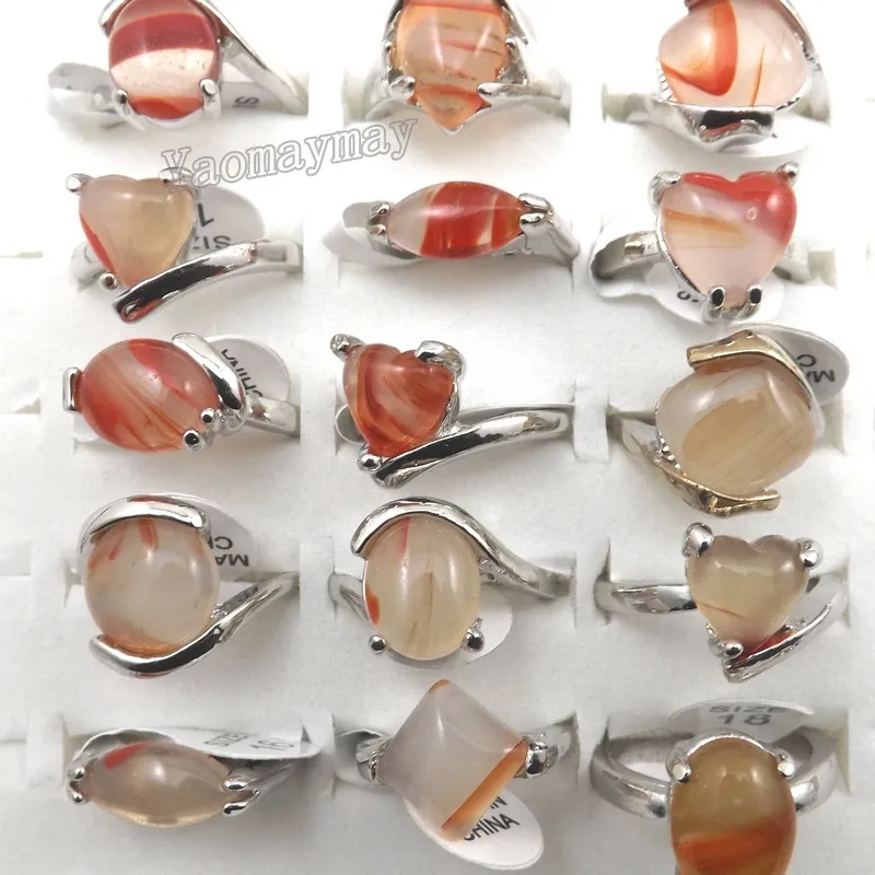 Natürliche rote Achat-Ringe, Edelstein-Schmuck für Frauen, gemischtes Los, 50 Stück, Valentinstagsgeschenk