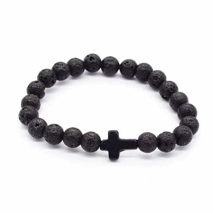 Nw Fashion Lava-rock Round Bead Cross Charm Bracciale anti-fatica Lava Brracelets Aromatherapy Rssential Oil Diffusore Gioielli