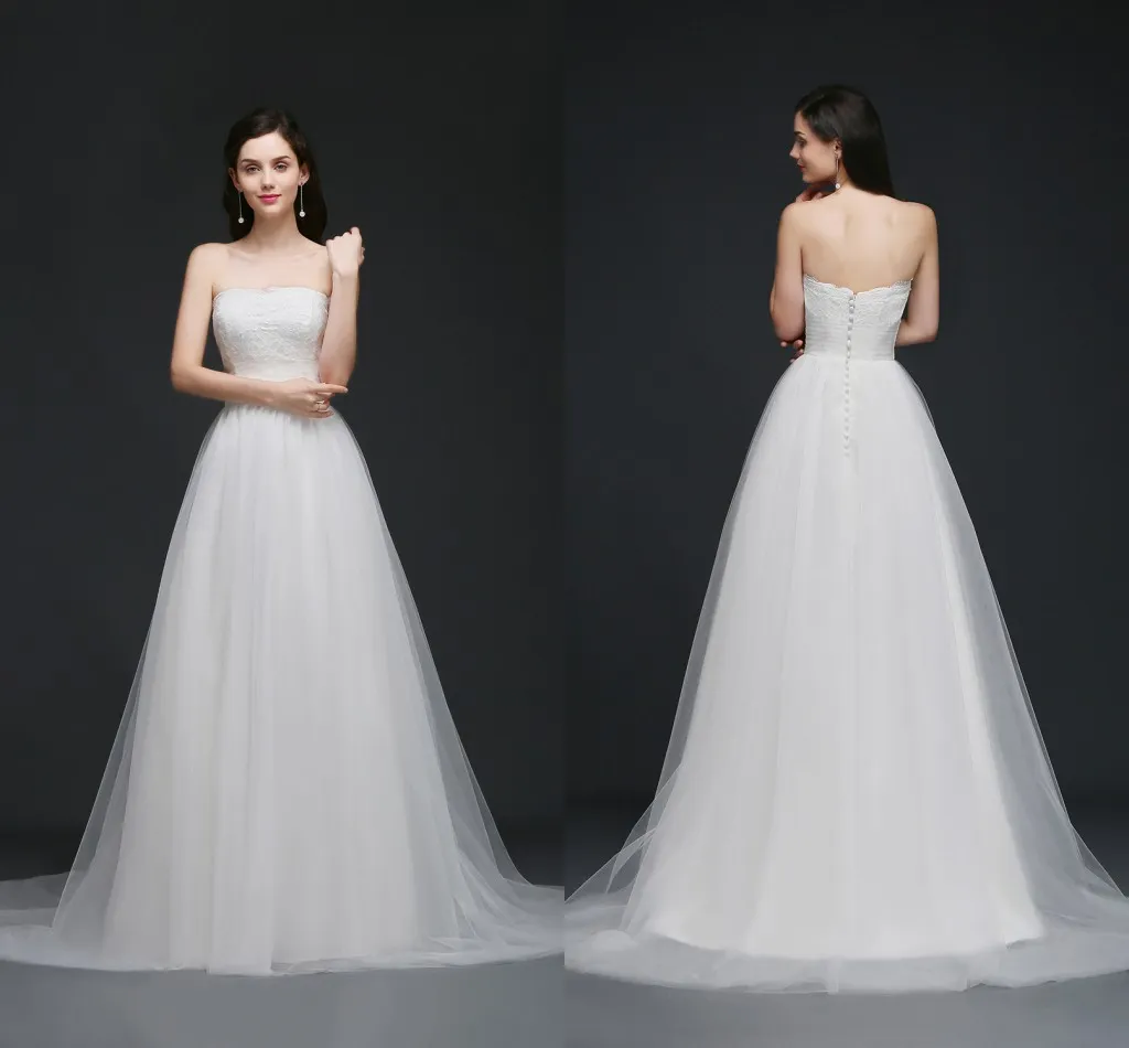 Sweet Strapless Garden Dresses Lace Top Soft Tulle Beach Summer Cheap Wedding Gowns Robe Cps762 329 329