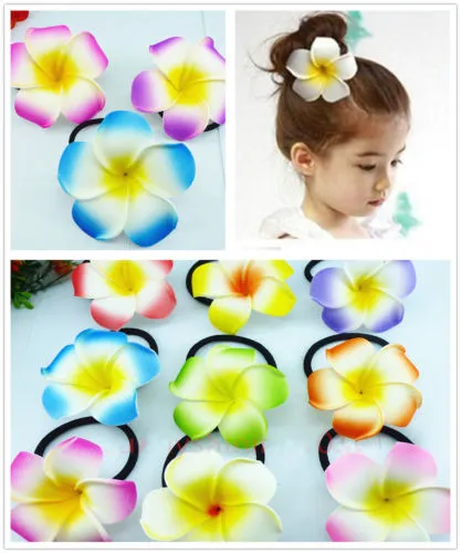 Nuevo al por mayor Frangipani Bandas para el cabello Espuma Hawaiian Plumeria Flor Diadema Banda Elástica Cuerda de pelo Cuerda de pelo Accesorios para el cabello /