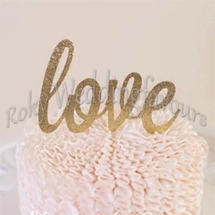 Freies Verschiffen Gold LIEBE Glitter Cupcake Picks Hochzeit Liefert Party Cupcake Picks Topper LIEBE Zahnstocher Gefälligkeiten Tisch Dekoration