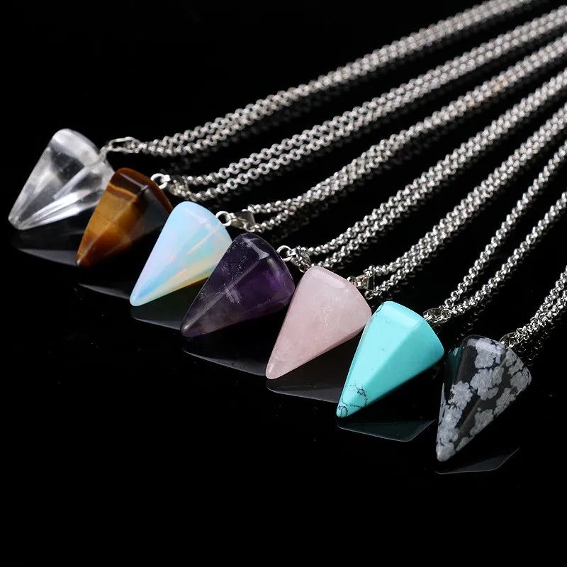 Natural Crystal Stone Statement Pendant Necklaces Jewelry With Silver Plated Chain For Women Men Lover Fashion Accessories