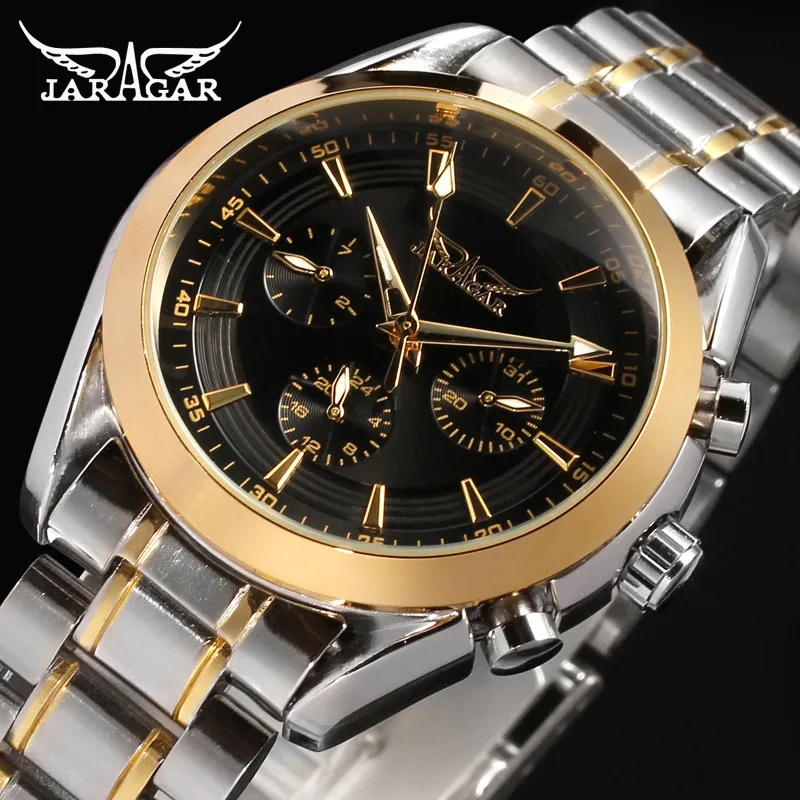 Jaragar İzler Erkekler Otomatik Mekanik İzleme Paslanmaz Çelik Men039s İş Koltwatches Relogio Bütün 6280866