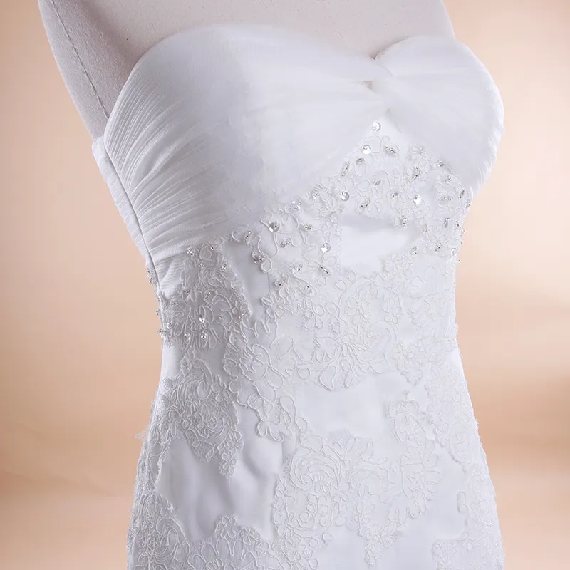 Gerüschtes Organza-Meerjungfrau-Hochzeitskleid mit herzförmigem Ausschnitt 2016 Sweep Train Brautkleider Lace Up Brautkleider
