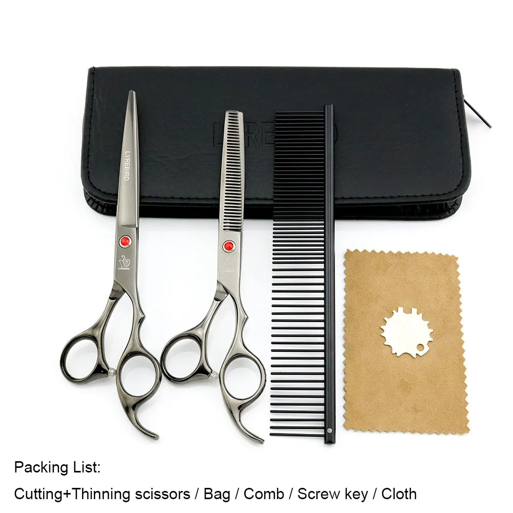 Hair scissors 7 INCH Cutting scissors Thinning shears 6 5 INCH LYREBIRD Black Dog Grooming scissors NEW284l